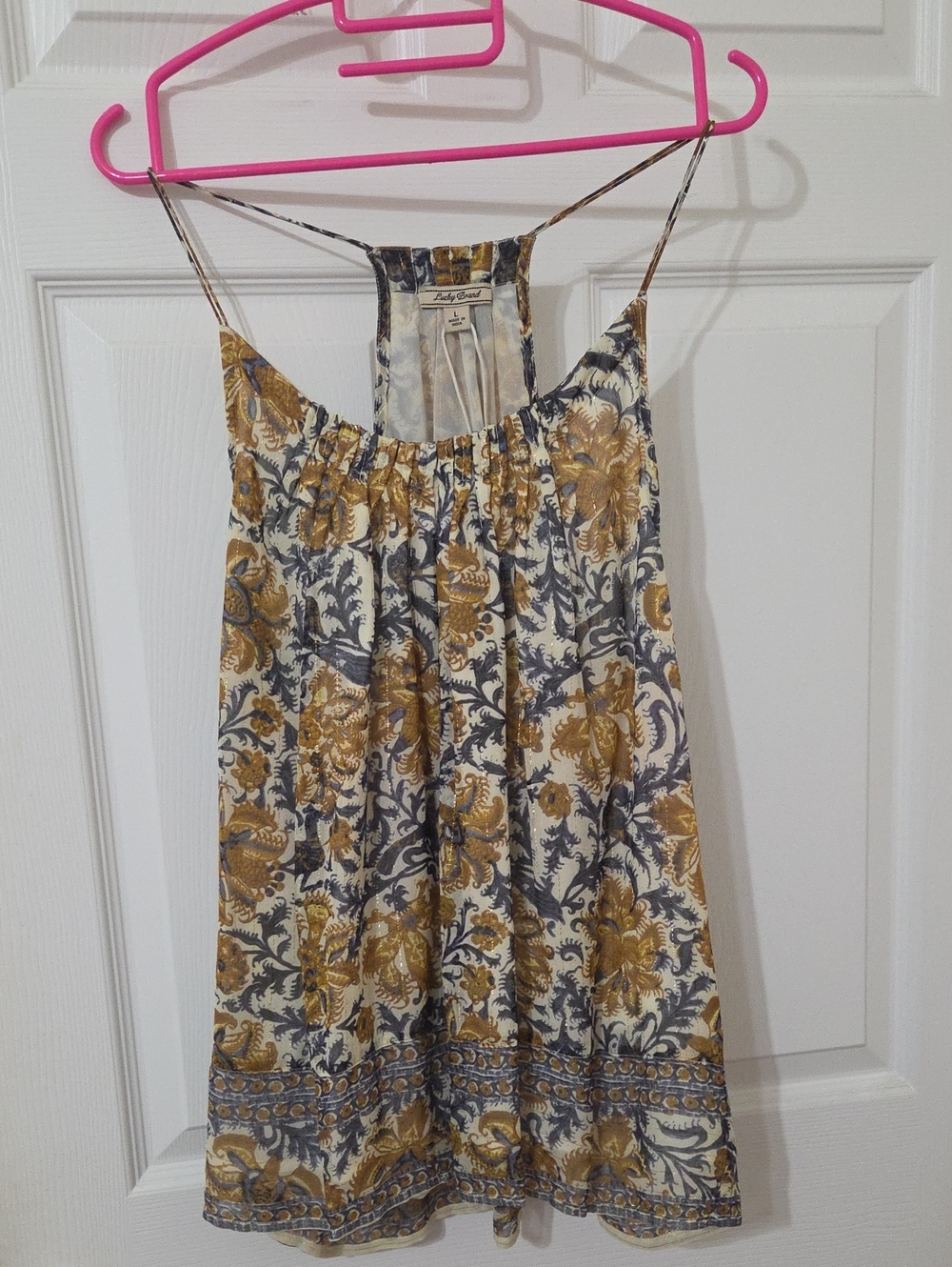 Lucky Brand NWT Sleeveless Floral Summer Tank Top in Mustard & Gray